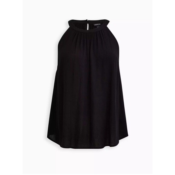 100% Viscose High Neck Sleeveless Top Black Large Flirty Flowy Casual - Picture 1 of 3